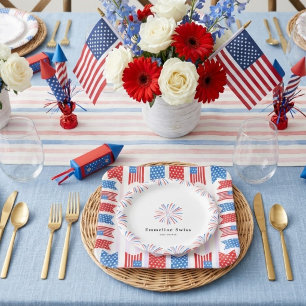Stripes 4th July Flag Bunting Baby Shower Paper Plates