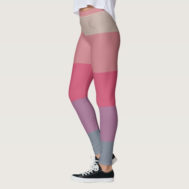 Stripes, 5 Colors Gray Purple Pink Beige, Monogram Leggings (Left)