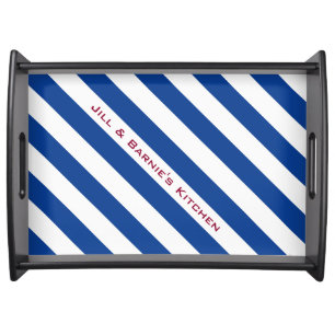 STRIPES adjustable Blue with Text Serving Tray