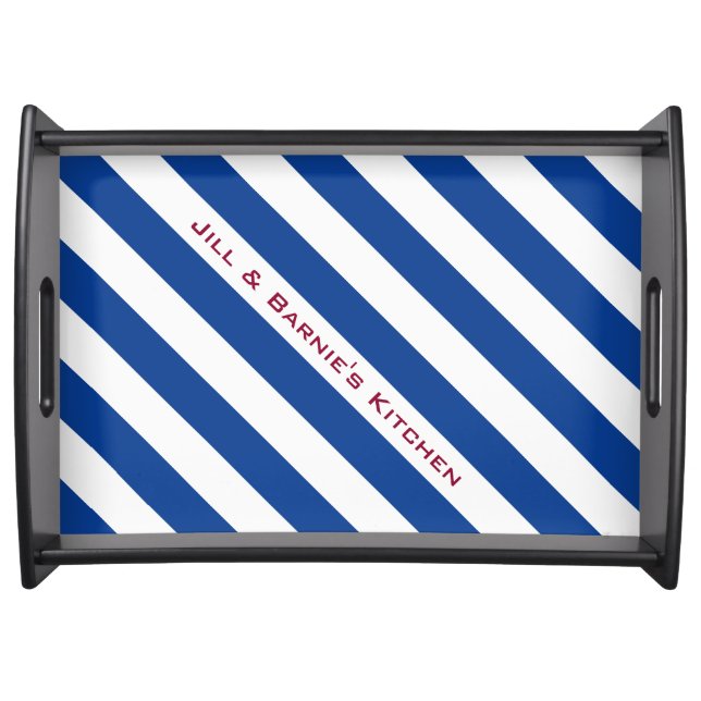 STRIPES adjustable Blue with Text Serving Tray (Front)