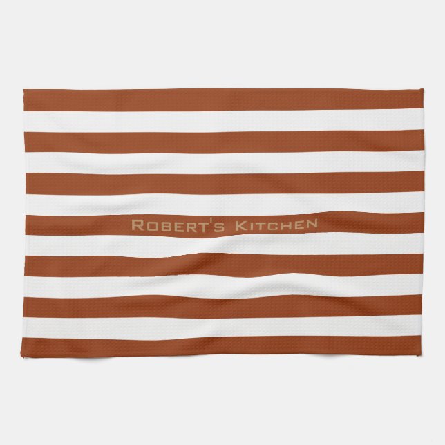 STRIPES adjustable Brown with Name Kitchen Towel (Horizontal)