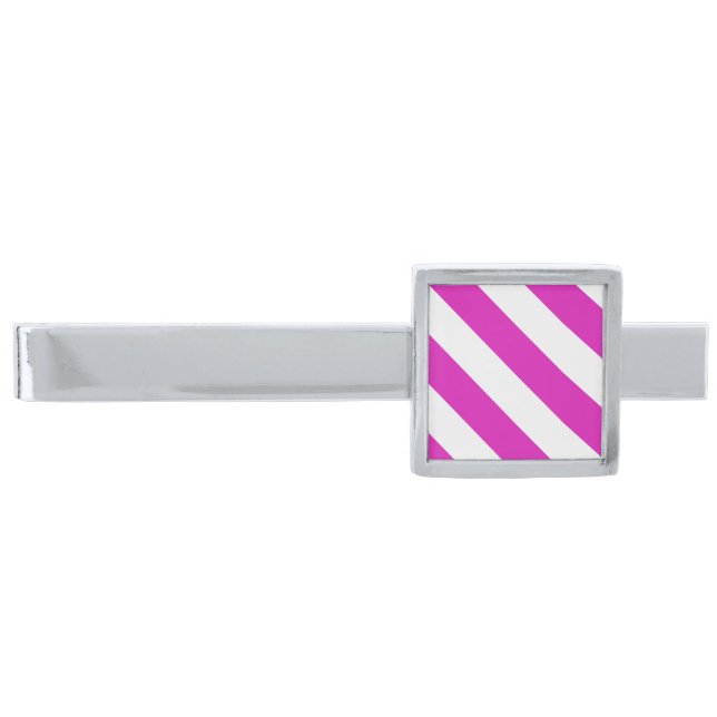 STRIPES adjustable Pink Silver Finish Tie Clip (Front)