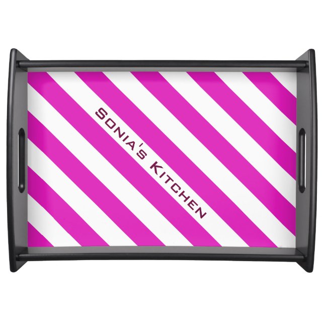 STRIPES adjustable Pink with Text Serving Tray (Front)