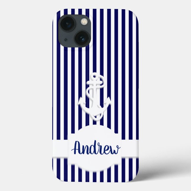 Stripes & Anchor Monogram Custom Case-Mate iPhone Case (Back)