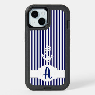 Stripes & Anchor Monogram Custom iPhone 15 Case