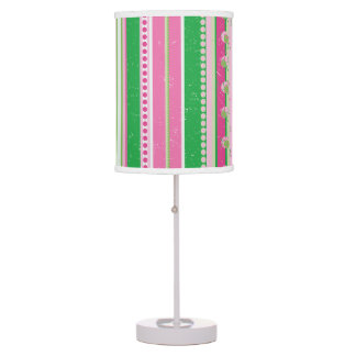 Stripes and Abstract Planets, Rose Pink & Green Table Lamp