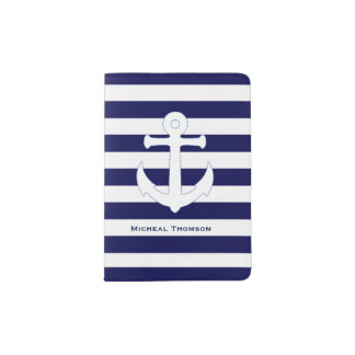 Stripes and Anchor Custom Passport Holder