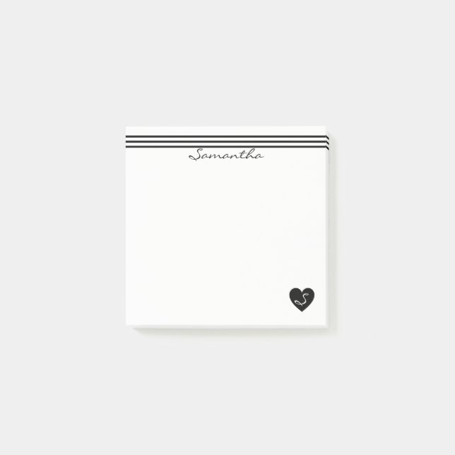 Stripes And Black Heart Post-it Notes (Front)
