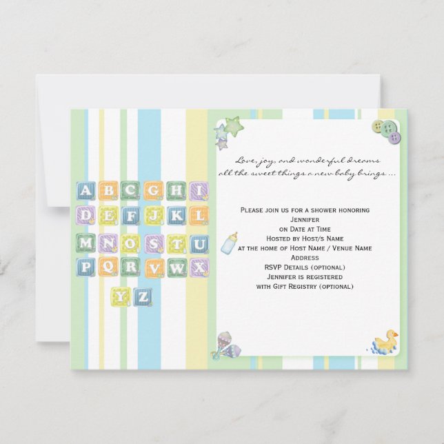 Stripes and Blocks Unisex Baby Shower Invitation (Front)