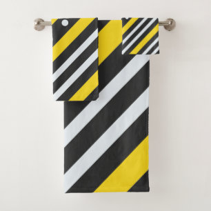 Stripes and bubbles yellow black bath towel set