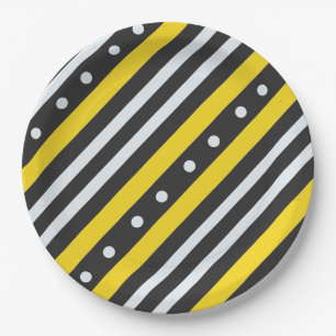 Stripes and bubbles yellow black paper plates
