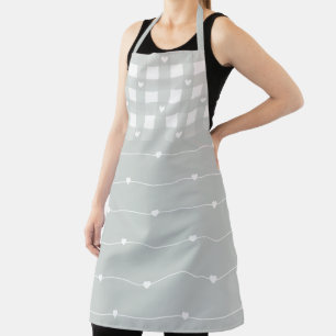 Stripes and Checkered Hearts Pattern Apron