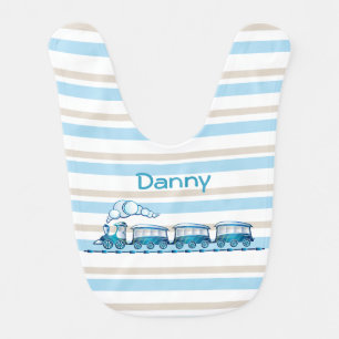 Stripes and Choo Choo Train Baby Bib