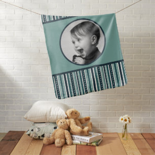 Stripes and Crosses in blue and green Photo Baby Blanket