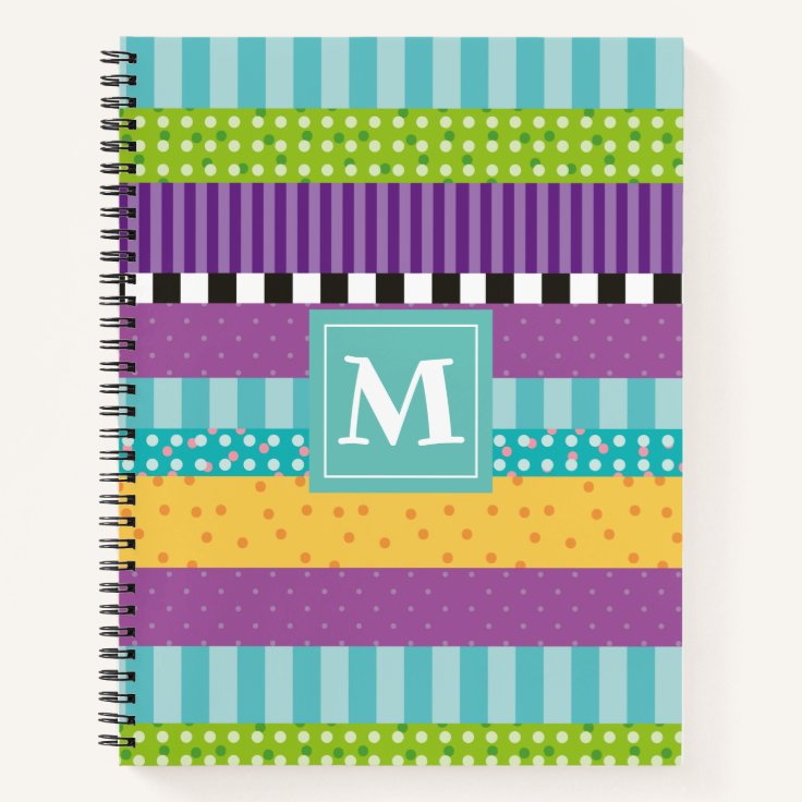 Stripes And Dots Monogram Notebook Zazzle