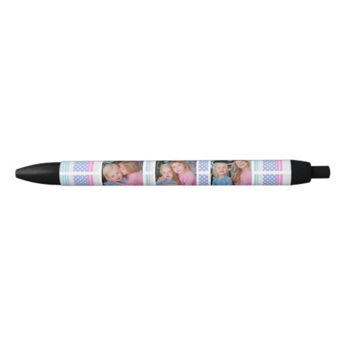 Stripes And Dots Personalized Photo Black Ink Pen