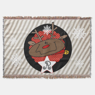 Stripes and Dots Reindeer Holiday Throw Throw Blanket