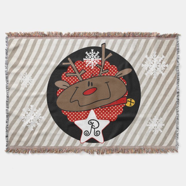 Stripes and Dots Reindeer Holiday Throw Throw Blanket (Front)