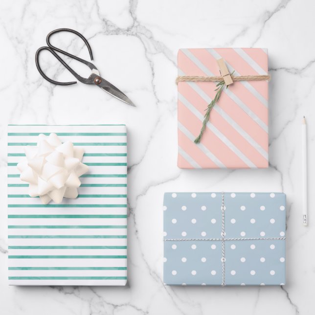 Stripes and dots spring pastel baby wrapping paper sheets (Front)