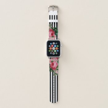 Stripes And Floral Apple Watch Band by The_Happy_Nest at Zazzle