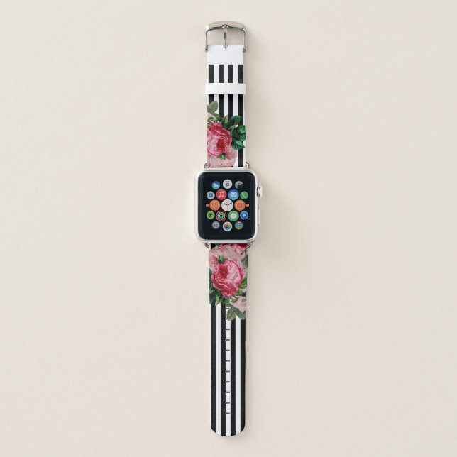 Stripes and Floral Apple Watch Band (Front)