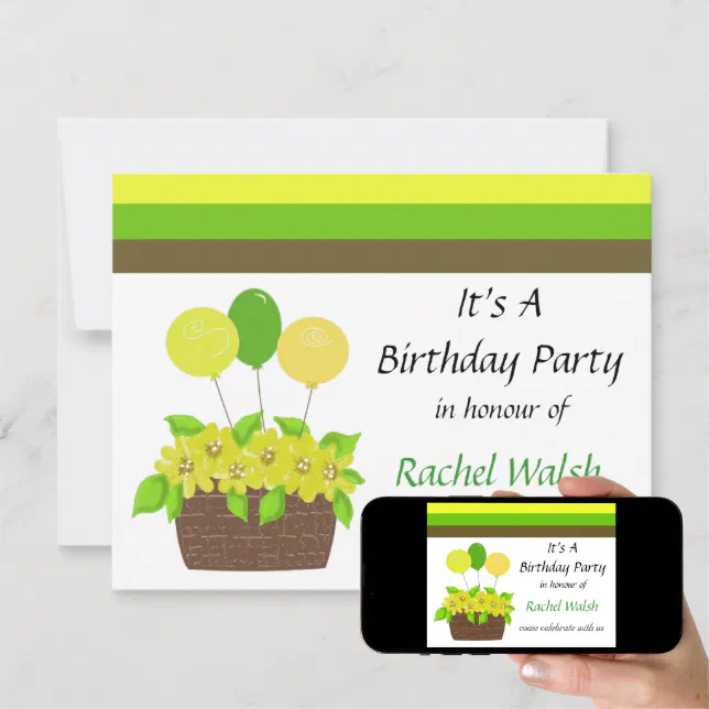 Stripes and Flowers Birthday Invitation | Zazzle