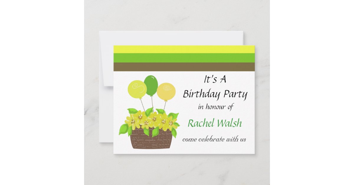 Stripes and Flowers Birthday Invitation | Zazzle
