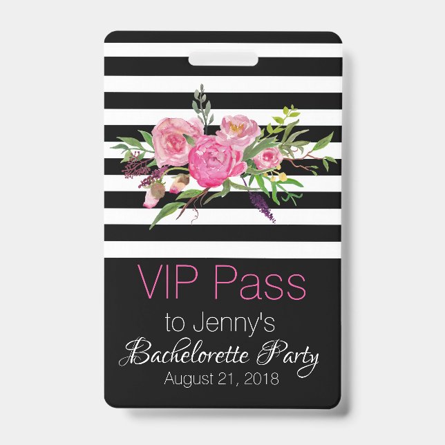 Stripes and Flowers Chic Bachelorette Party Badge (Front)