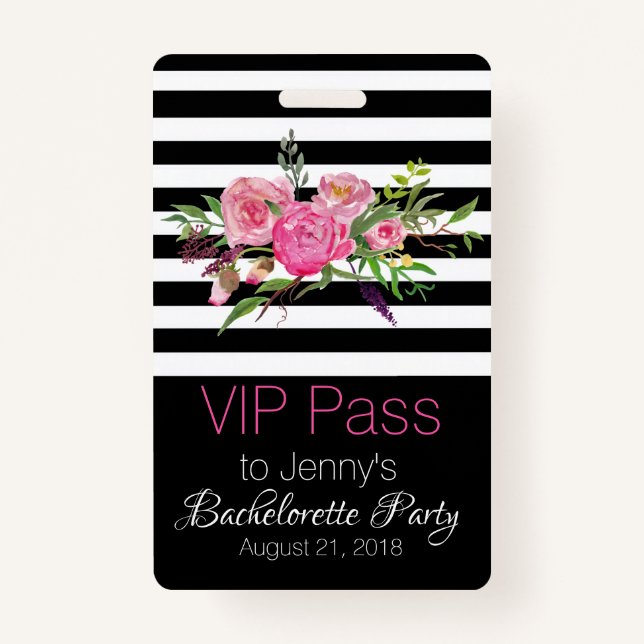 Stripes and Flowers Chic Bachelorette Party Badge (Front)