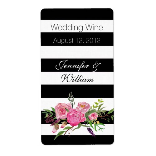 Stripes and Flowers Wedding Mini Wine Label