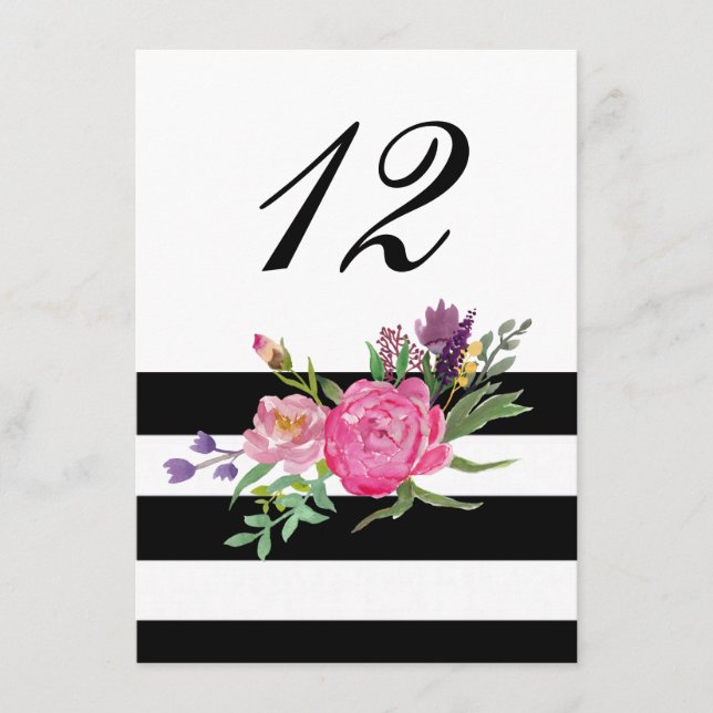 Stripes and Flowers Wedding Reception Table Number (Front)