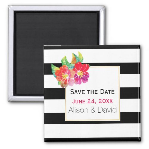 Stripes and flowers wedding Save the Date Magnet