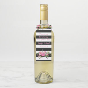 Stripes and Flowers Wine Bottle Favor Tag