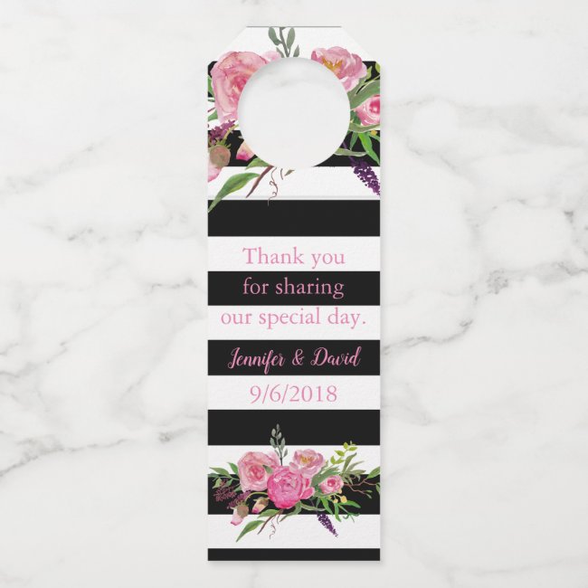 Stripes and Flowers Wine Bottle Favor Tag