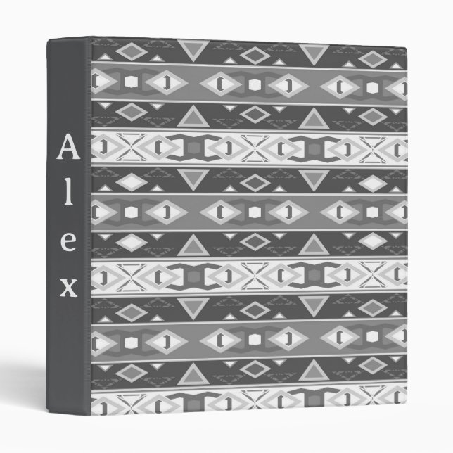 Stripes and geometric shapes gray white 3 ring binder (Front/Spine)