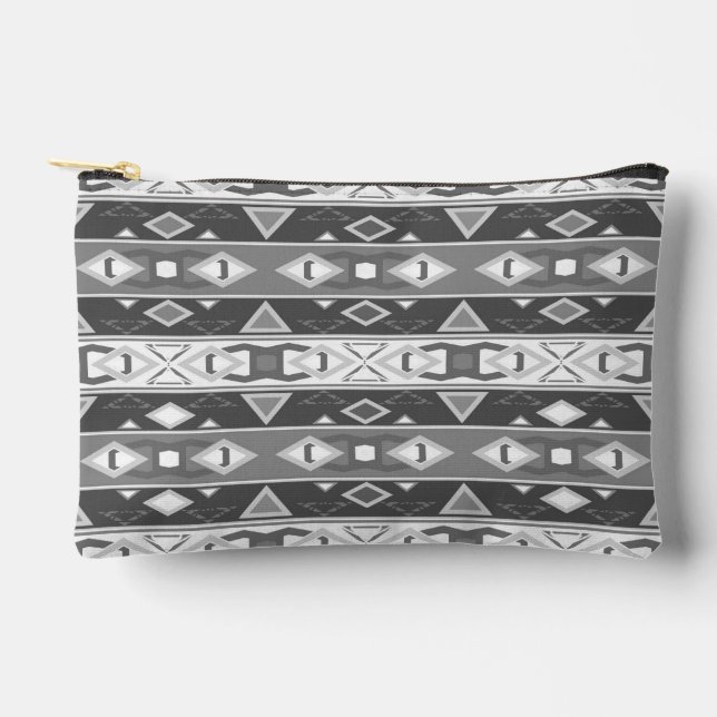 Stripes and geometric shapes gray white accessory pouch (Front)