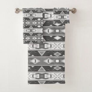 Stripes and geometric shapes gray white bath towel set