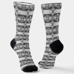 Stripes and geometric shapes gray white socks