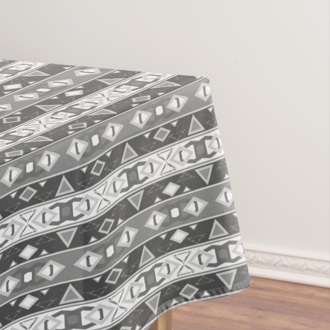 Stripes and geometric shapes gray white tablecloth (In Situ)