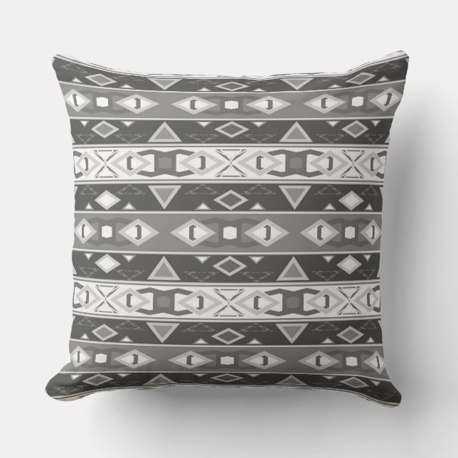 Stripes and geometric shapes gray white throw pillow (Front)