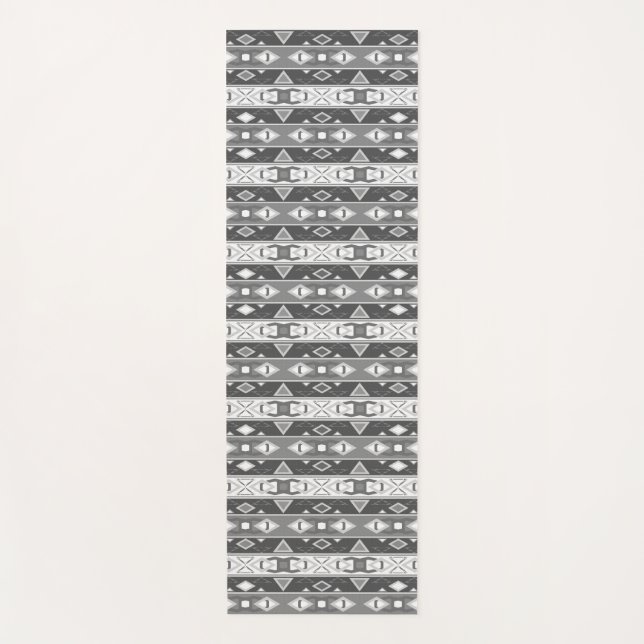 Stripes and geometric shapes gray white yoga mat (Front)