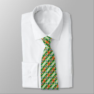 Stripes and geometric shapes green orange white  neck tie