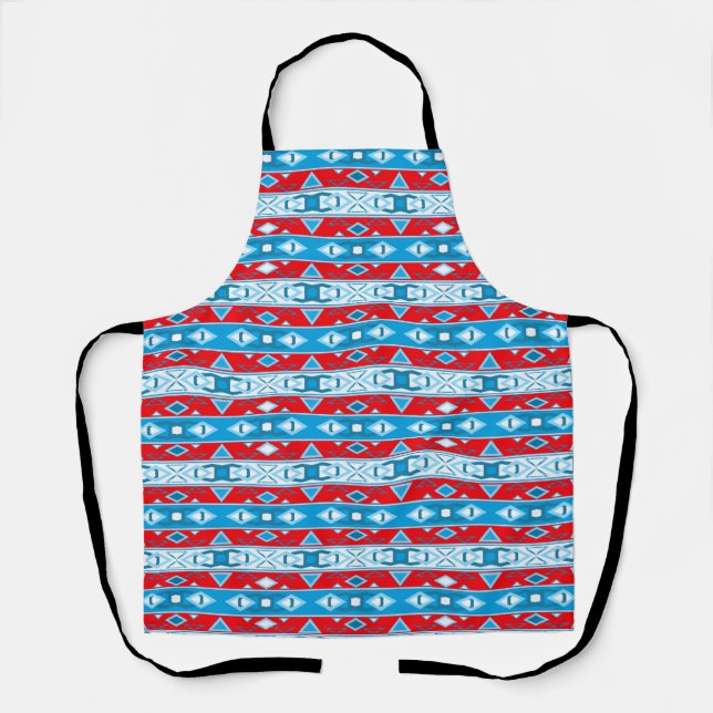 Stripes and geometric shapes of red blue white apron (Front)