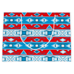Stripes and geometric shapes of red blue white large gift bag