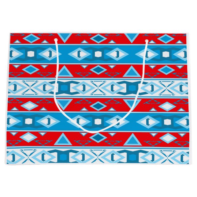Stripes and geometric shapes of red blue white large gift bag (Front)