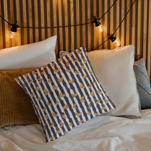 Stripes and Gold hearts Throw Pillow