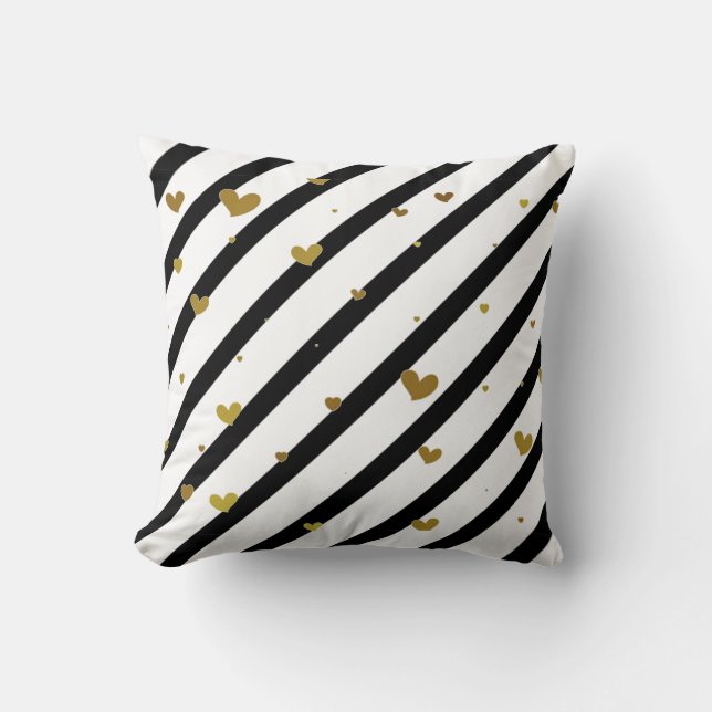 Stripes and Hearts Throw Pillow (Front)