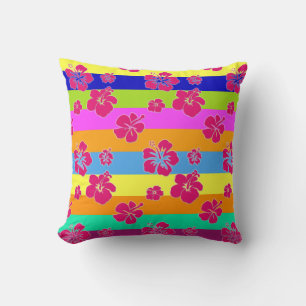 Stripes and Hibiscus Pillow