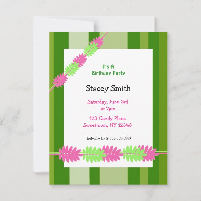 Stripes and Leaves Birthday Invitation (Front)