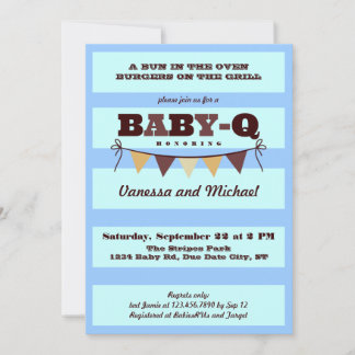 Stripes and Pennant Baby Q Invitation